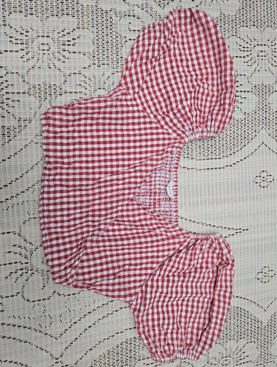 Sim & Sam Tops - Red Gingham Puff Sleeve Crop Top - Unbranded
